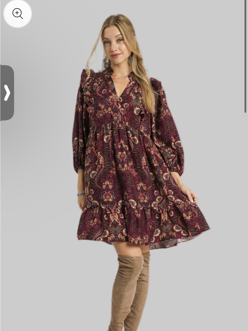 Umgee Burgundy Floral Paisley Mini Dress